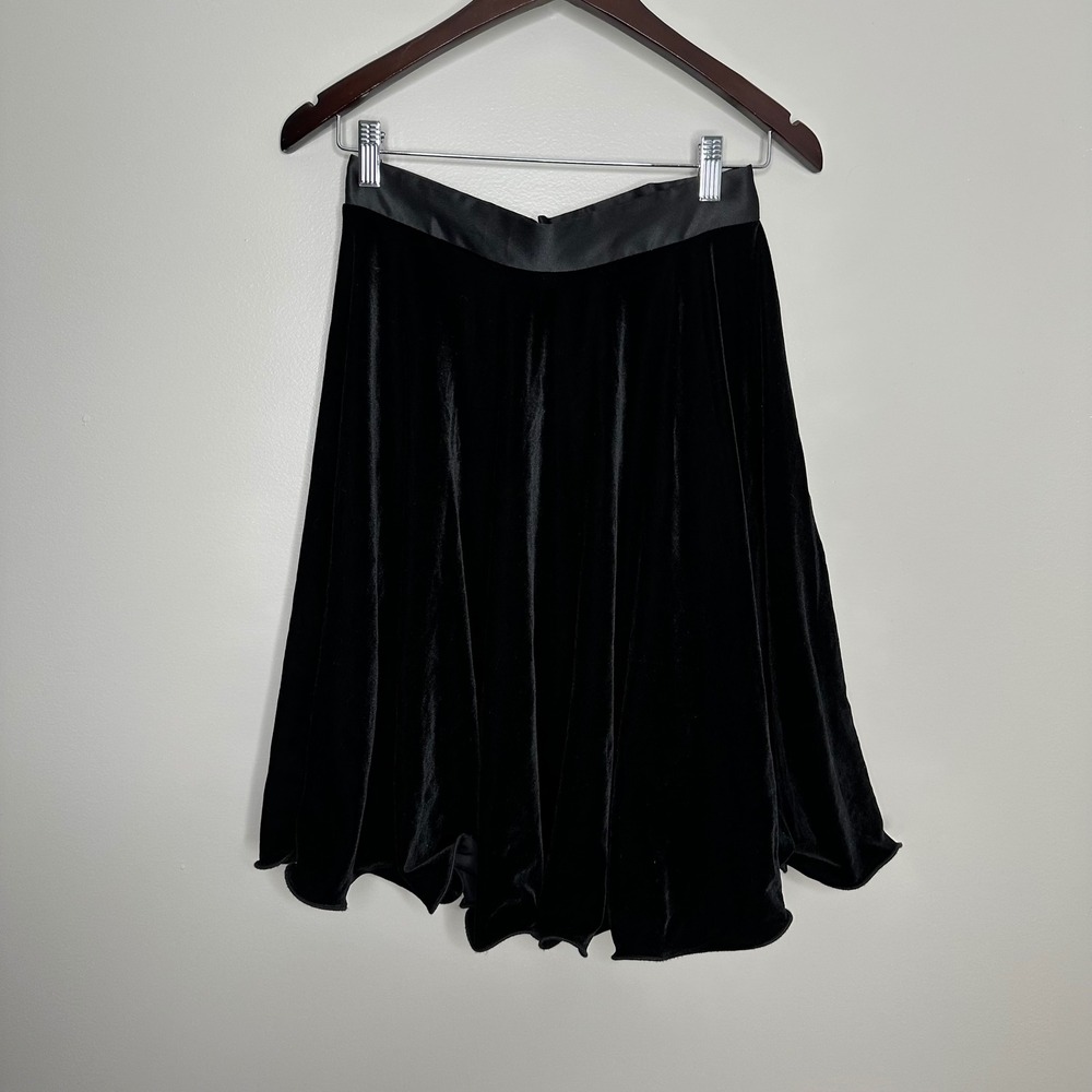 Rivar's Women's Black Velvet‎ Midi Skirt Satin Waistband Flared Skirt 9/10 90's